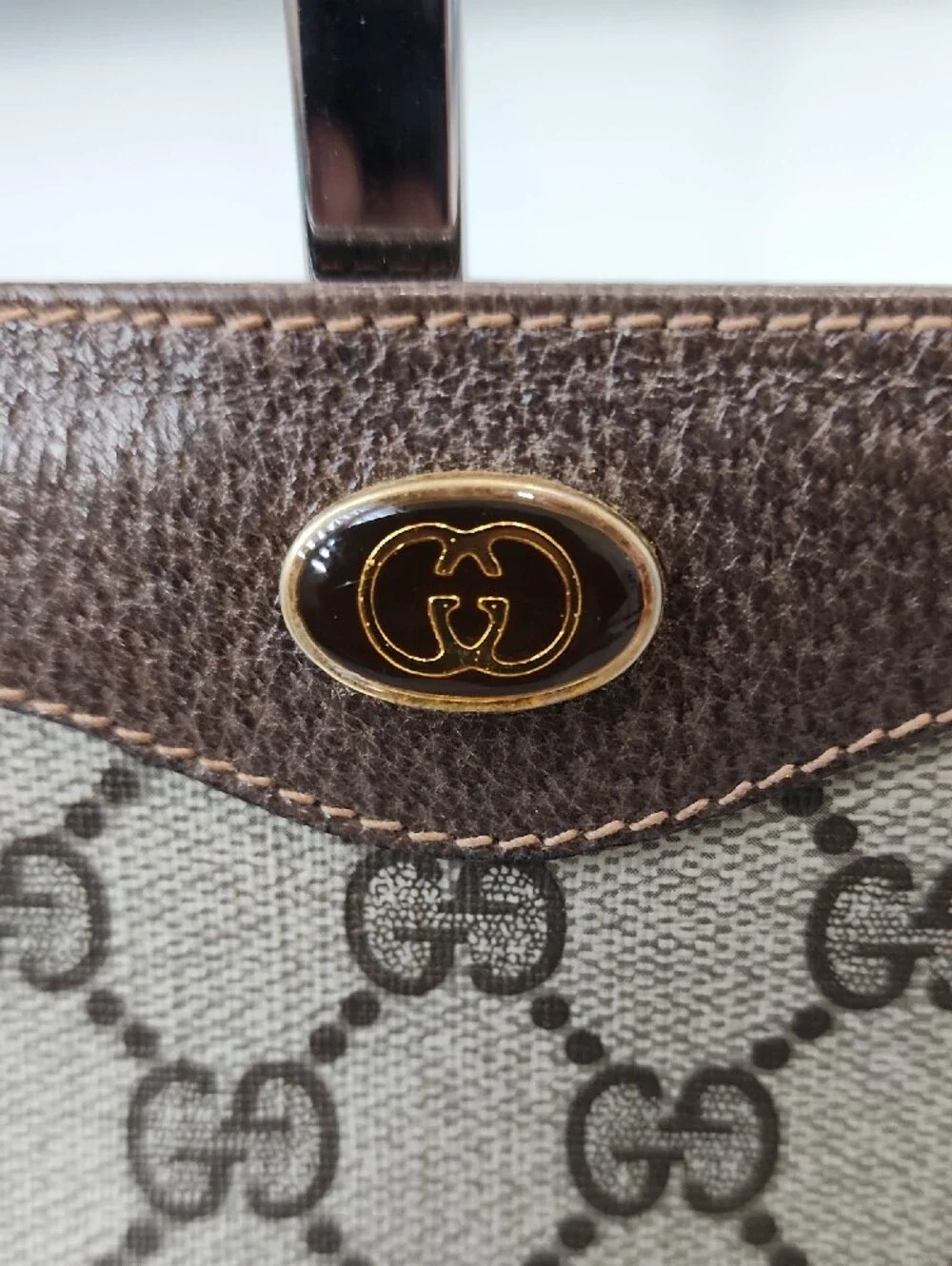 Gucci Brown GG Canvas Cosmetic Pouch with Leather Trim